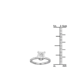 Unique Princess Cut Diamond Engagement Ring F/VS Diamonds 2 Carat 14K White Gold -Outlet Radiant Bijou Store 018120 ruler