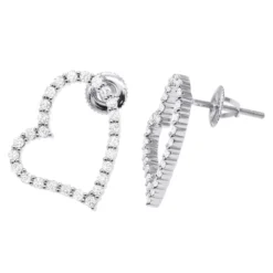 1 Carat Diamond Heart Hoop Earrings 14K White Gold 3/4 Inch Ladies Hoops