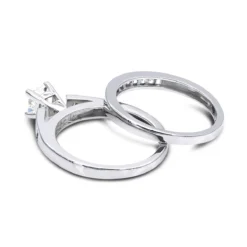 1 Carat Princess Diamond Engagement Ring Set With Band By Luxurman 14K White Gold -Outlet Radiant Bijou Store 1 carat princess diamond engagement ring set with band by luxurman 14k gold backwh