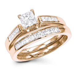 1 Carat Princess Diamond Engagement Ring Set With Band By Luxurman 14K White Gold -Outlet Radiant Bijou Store 1 carat princess diamond engagement ring set with band by luxurman 14k gold ro