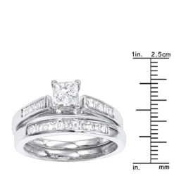 1 Carat Princess Diamond Engagement Ring Set With Band By Luxurman 14K White Gold -Outlet Radiant Bijou Store 1 carat princess diamond engagement ring set with band by luxurman 14k gold rulerwh
