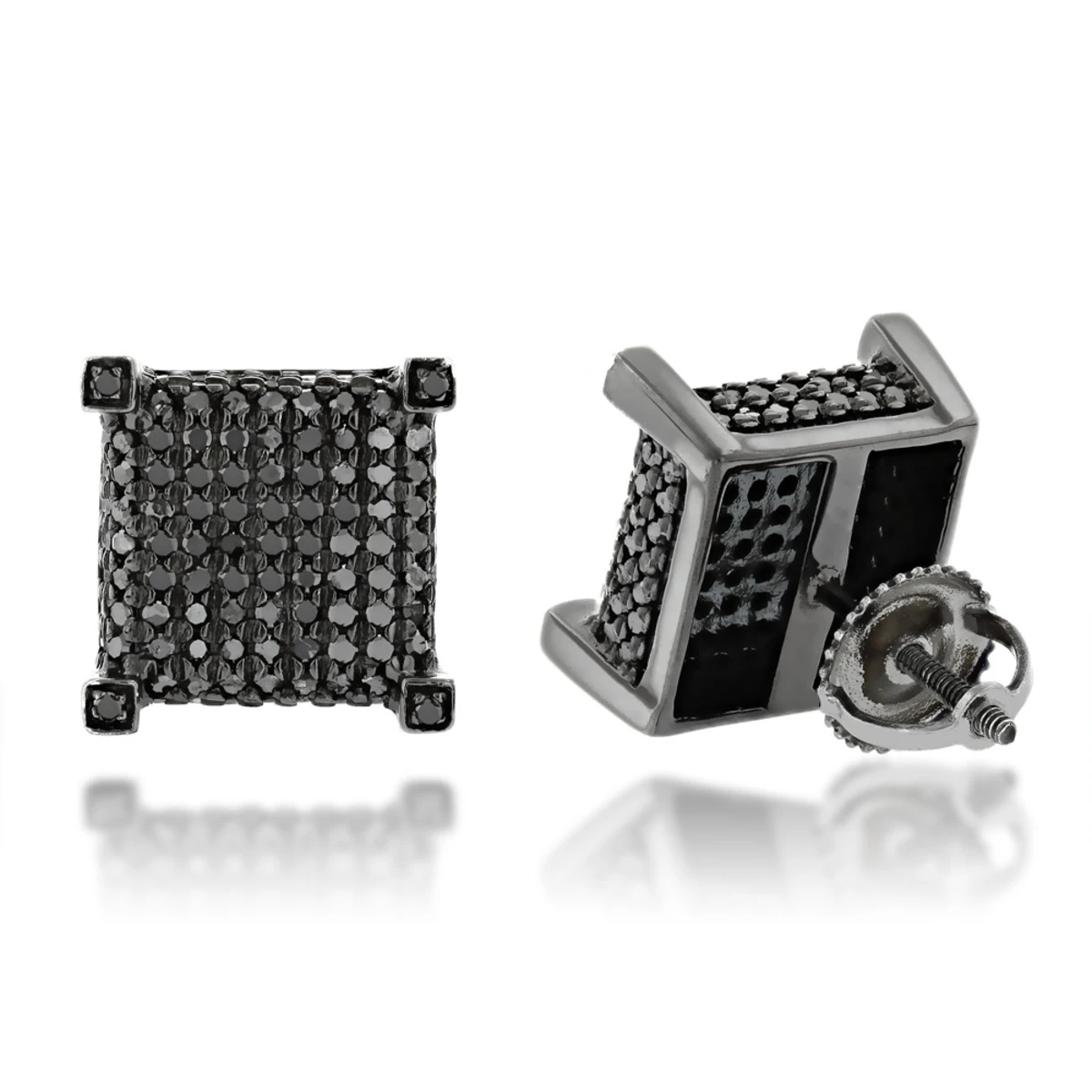10K Black Plated Gold Black Diamond Earrings Studs 1.31ct 3 10K Black Plated Gold Black Diamond Earrings Studs 1.31ct