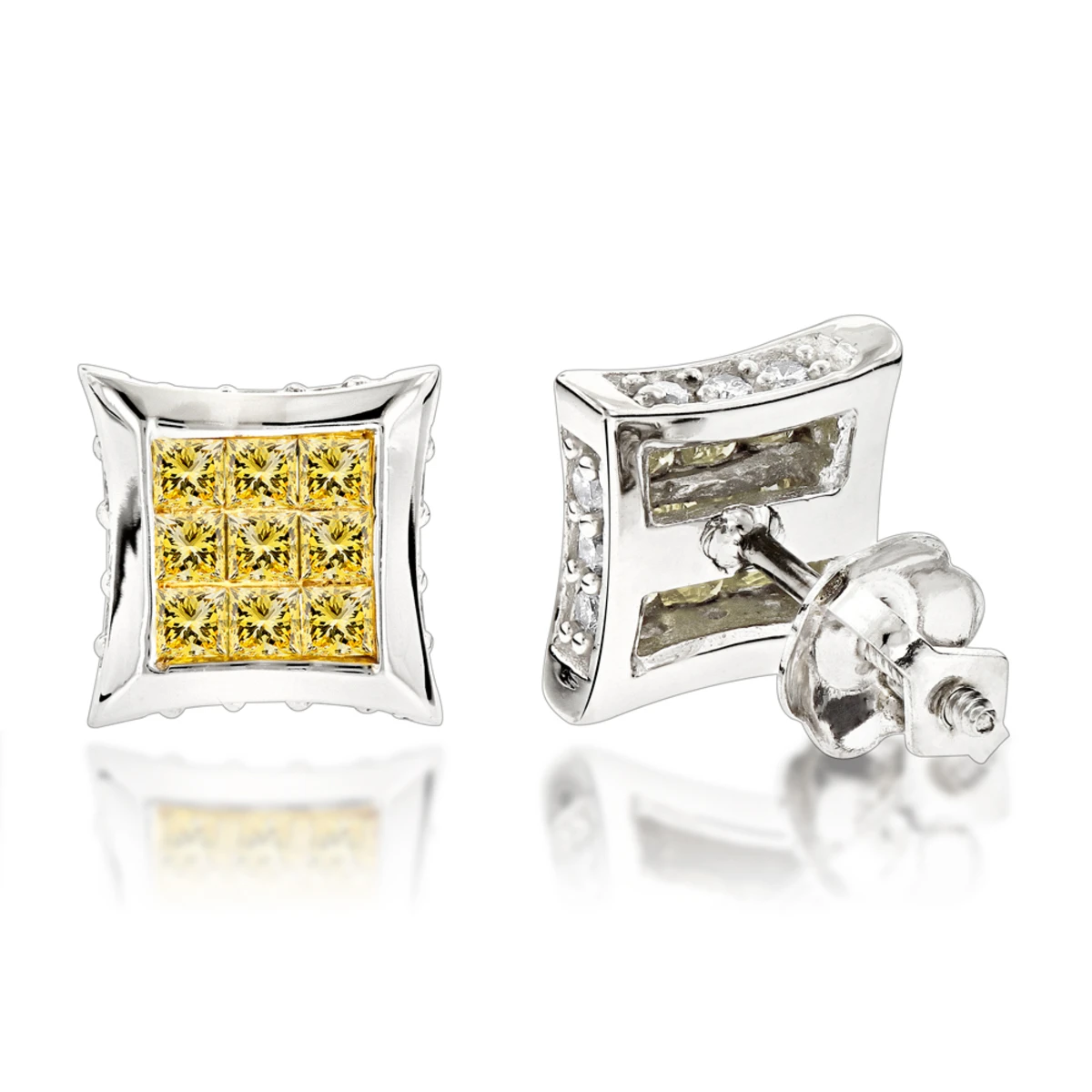 10K White Gold Canary Yellow Diamond Stud Earrings 0.6ct 3 10K White Gold Canary Yellow Diamond Stud Earrings 0.6ct