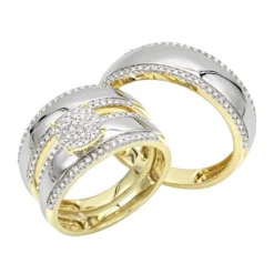 10K Yellow Gold Engagement His And Hers Trio Diamond Wedding Ring Set 0.5ct