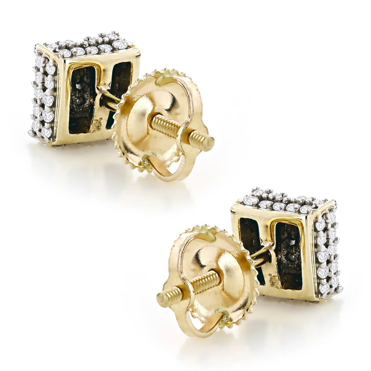 10K Yellow Gold Pave Diamond Stud Earrings 0.5ct 6 10K Yellow Gold Pave Diamond Stud Earrings 0.5ct - Image 4