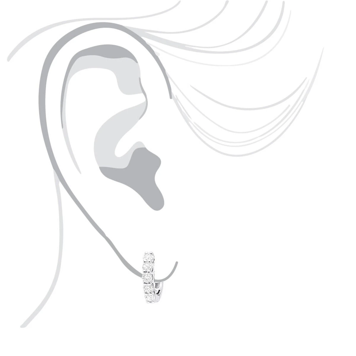 1/2 Inch Classic Huggie Hoop Earrings 14K White Gold With Round Diamonds 1 Carat 6 1/2 Inch Classic Huggie Hoop Earrings 14K White Gold With Round Diamonds 1 Carat - Image 4