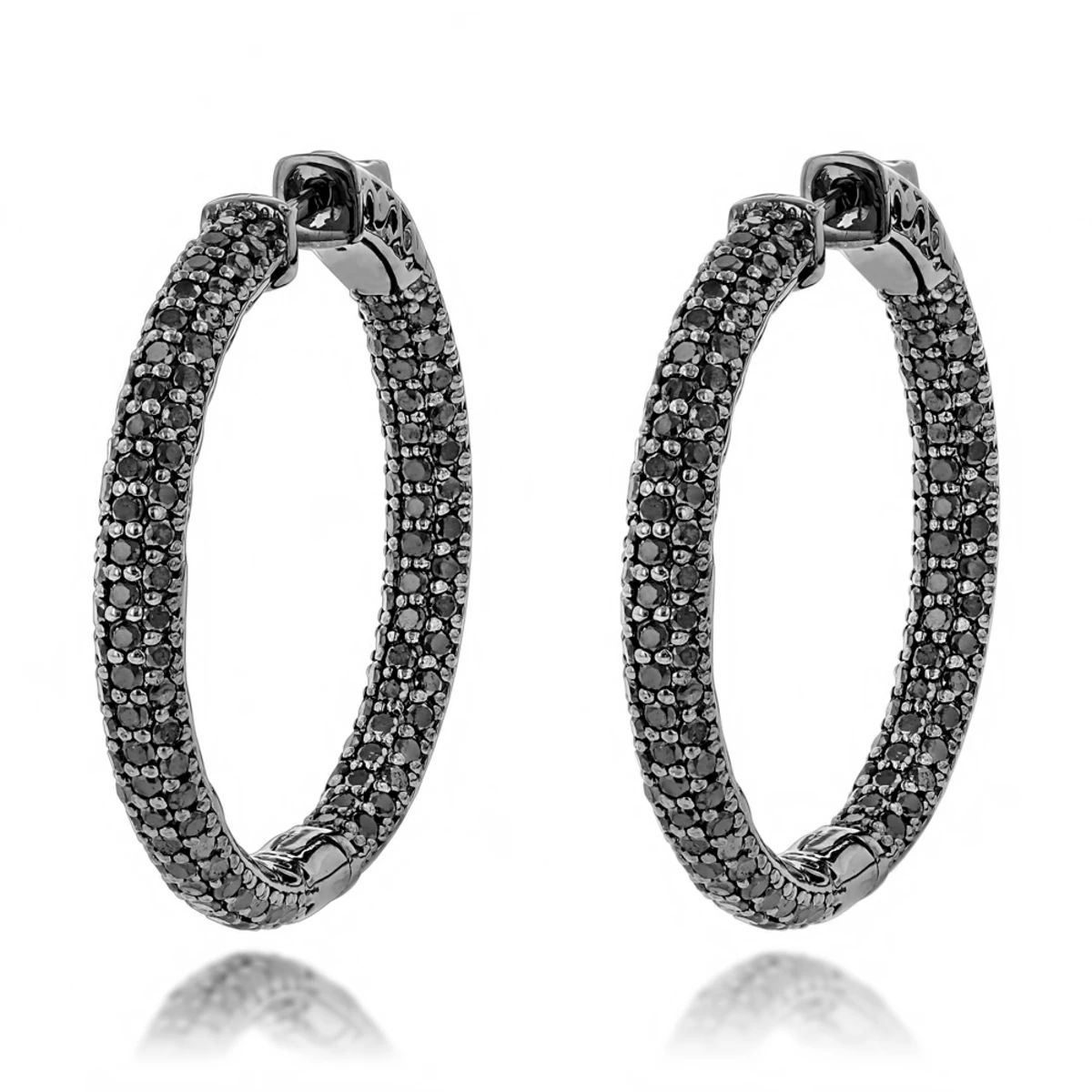 14K Black Plated Gold Black Diamond Hoop Earrings 5.91ct 3 14K Black Plated Gold Black Diamond Hoop Earrings 5.91ct
