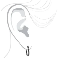 14K Gold Black Diamond Hoop Huggie Earrings 0.2ct 13mm Long -Outlet Radiant Bijou Store 14k black diamond hoop huggie earrings 016ct p 35680 body black 20220809