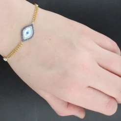 14K Rose Gold Blue Sapphire And Diamond Evil Eye Bracelet .13ct -Outlet Radiant Bijou Store 14k blue sapphire and diamond evil eye bracelet 13ct p 35840bod