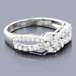 14K White Gold Cluster Diamond Engagement Ring 0.68ct