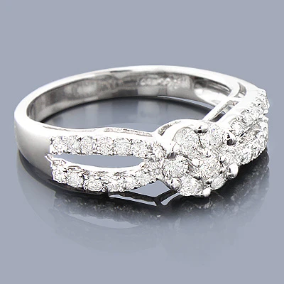 14K White Gold Cluster Diamond Engagement Ring 0.68ct 3 14K White Gold Cluster Diamond Engagement Ring 0.68ct