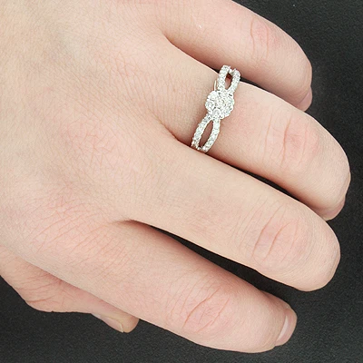 14K White Gold Cluster Diamond Engagement Ring 0.68ct 5 14K White Gold Cluster Diamond Engagement Ring 0.68ct - Image 3