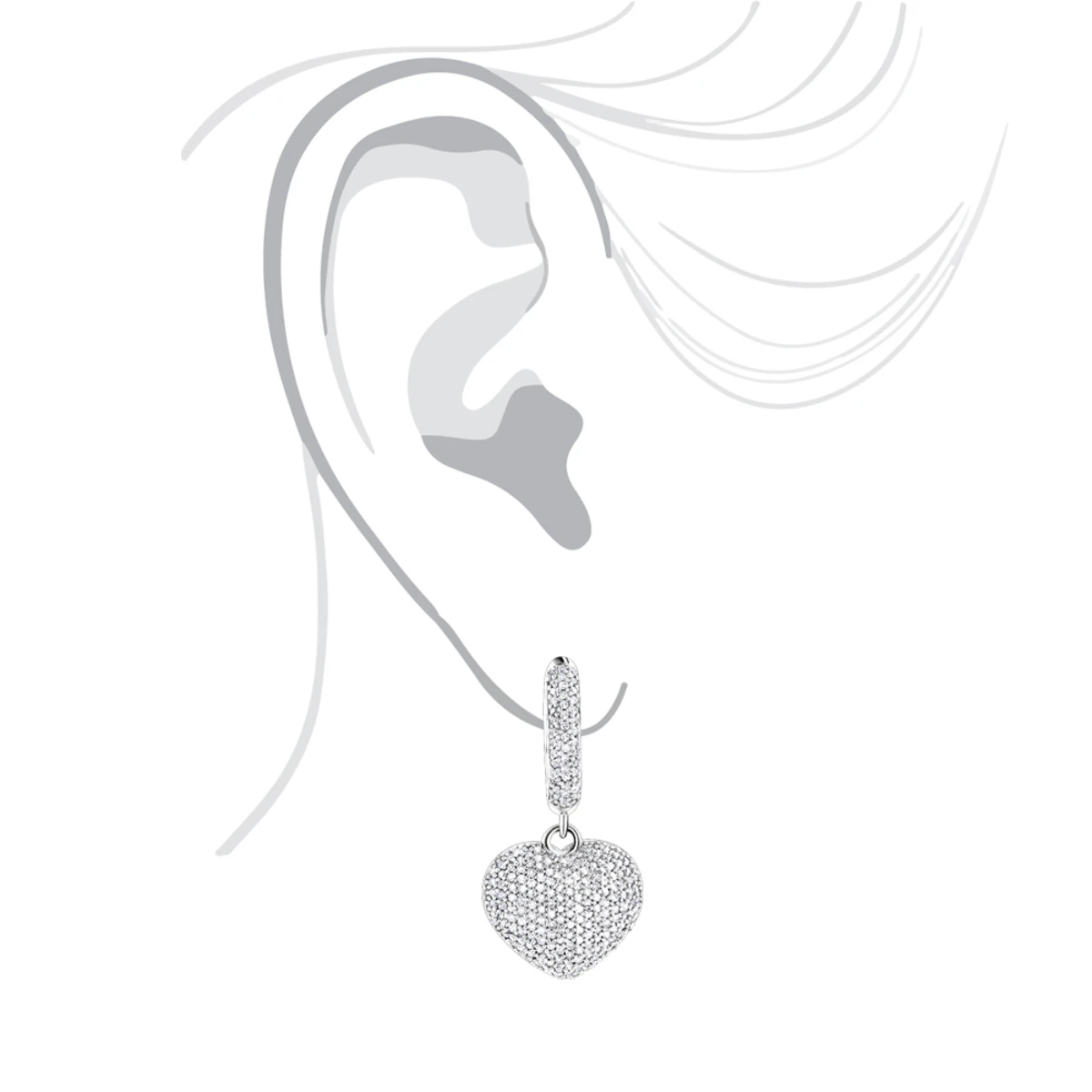 14K White Gold Dangle Diamond Heart Earrings 1 Ct 7 14K White Gold Dangle Diamond Heart Earrings 1 Ct - Image 5