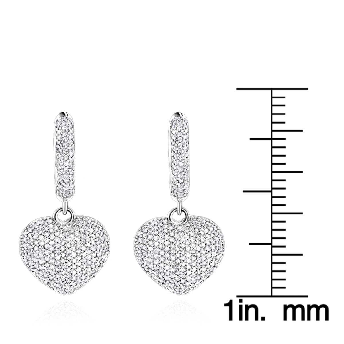 14K White Gold Dangle Diamond Heart Earrings 1 Ct 8 14K White Gold Dangle Diamond Heart Earrings 1 Ct - Image 6