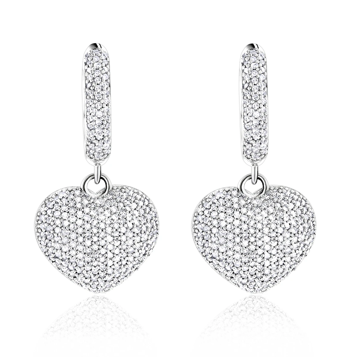 14K White Gold Dangle Diamond Heart Earrings 1 Ct 3 14K White Gold Dangle Diamond Heart Earrings 1 Ct