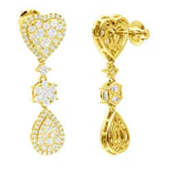 14K White Gold Dangle Diamond Heart Earrings 3ct By LUXURMAN -Outlet Radiant Bijou Store 14k dangle diamond heart earrings 35ct yellow