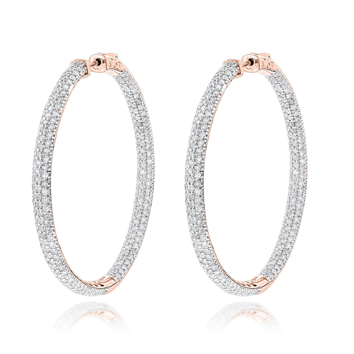 14K White Gold Dazzling 2 Inch Diamond Hoop Earrings Inside Out 7ct 5 14K White Gold Dazzling 2 Inch Diamond Hoop Earrings Inside Out 7ct - Image 3