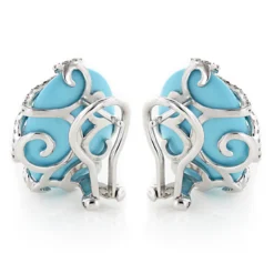14K White Gold Designer Diamond And Turquoise Earrings 1.10ct 6 14K White Gold Designer Diamond And Turquoise Earrings 1.10ct -Outlet Radiant Bijou Store 14k designer diamond and turquoise earrings 110ct p 15back