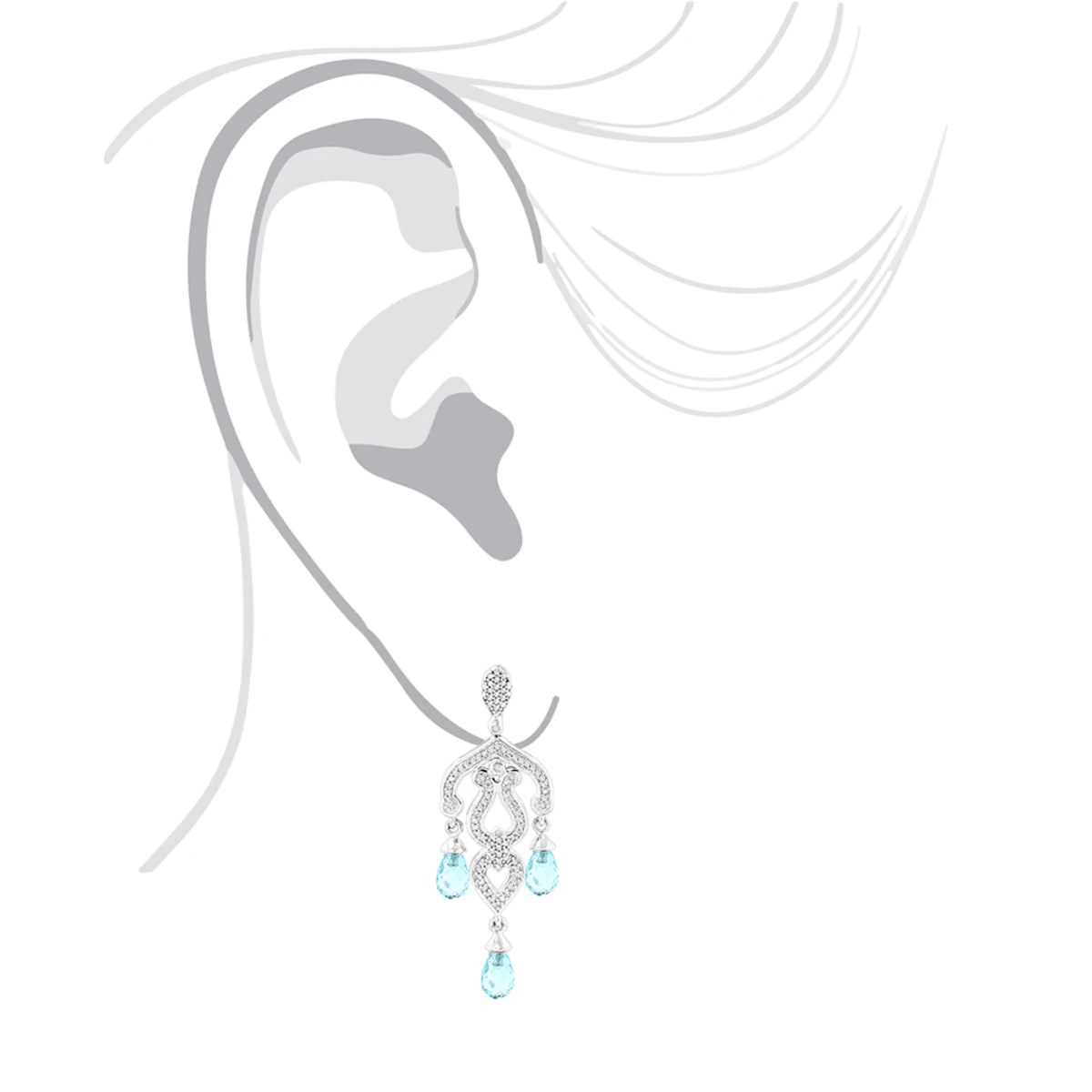 14K White Gold Diamond Chandelier Earrings Blue Topaz 0.37ct 7 14K White Gold Diamond Chandelier Earrings Blue Topaz 0.37ct - Image 5