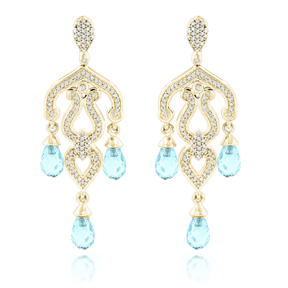 14K White Gold Diamond Chandelier Earrings Blue Topaz 0.37ct 4 14K White Gold Diamond Chandelier Earrings Blue Topaz 0.37ct - Image 2