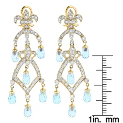 14K Yellow Gold Diamond Chandelier Earrings Blue Topaz 0.55ct -Outlet Radiant Bijou Store 14k diamond chandelier earrings blue topaz 055ct p 22335 rulerye