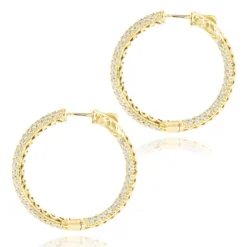 14K White Gold 1 3/8 Inch Diamond Hoop Earrings Inside Out 4.40ct -Outlet Radiant Bijou Store 14k gold 1 inch diamond hoop earrings inside out 440ct p 6283 backye
