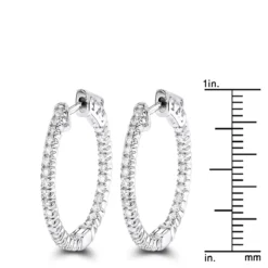 14K White Gold 1 Inch Inside Out Diamond Hoop Earrings 0.6ct By Luxurman -Outlet Radiant Bijou Store 14k gold 1 inch inside out diamond hoop earrings 06ct by luxurman rulerwh