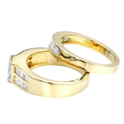 14K Yellow Gold 2 Carat Princess Cut Diamond Engagement Ring & Wedding Band Set -Outlet Radiant Bijou Store 14k gold 2 carat princess cut diamond engagement ring wedding band set backye