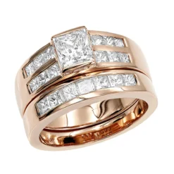 14K Yellow Gold 2 Carat Princess Cut Diamond Engagement Ring & Wedding Band Set -Outlet Radiant Bijou Store 14k gold 2 carat princess cut diamond engagement ring wedding band set ro