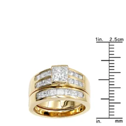 14K Yellow Gold 2 Carat Princess Cut Diamond Engagement Ring & Wedding Band Set -Outlet Radiant Bijou Store 14k gold 2 carat princess cut diamond engagement ring wedding band set rulerye