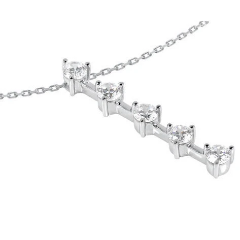 14K White Gold 5 Stone Round Diamond Journey Necklace 0.75ct 4 14K White Gold 5 Stone Round Diamond Journey Necklace 0.75ct - Image 2