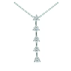14K White Gold 5 Stone Round Diamond Journey Necklace 0.75ct