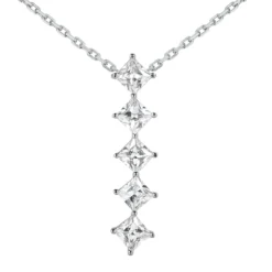 14K White Gold 5 Stone Diamond Journey Necklace 1.35ct