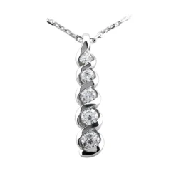 14K White Gold Designer 5 Stone Diamond Journey Necklace 2ct