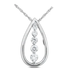 14K White Gold 5 Stone Diamond Journey Necklace 2ct