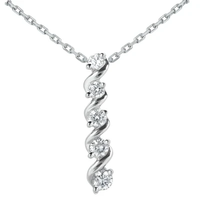 14K White Gold 5 Stone Diamond Journey Pendant 0.33ct 3 14K White Gold 5 Stone Diamond Journey Pendant 0.33ct