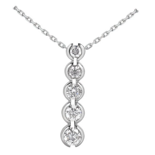 14K White Gold Bezel Set 5 Stone Round Diamond Journey Pendant 0.50ct 3 14K White Gold Bezel Set 5 Stone Round Diamond Journey Pendant 0.50ct