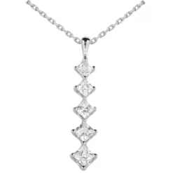 14K White Gold 5 Stone Diamond Journey Pendant For Women 1.08ct