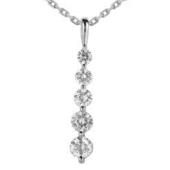 14K White Gold Unique 5 Stone Diamond Journey Pendant 1ct