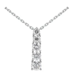 14K White Gold 5 Stone Round Diamond Journey Pendant 1ct