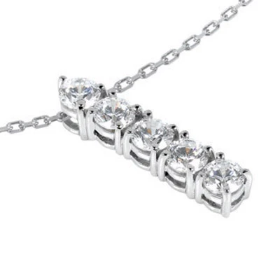 14K White Gold 5 Stone Shared Prong Set Diamond Journey Pendant 1ct 4 14K White Gold 5 Stone Shared Prong Set Diamond Journey Pendant 1ct - Image 2