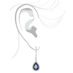14K White Gold Blue Sapphire And White Diamond Drop Earrings For Women 2 Carats -Outlet Radiant Bijou Store 14k gold blue sapphire and white diamond drop earrings for women 2 carats bodwh