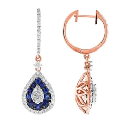 14K White Gold Blue Sapphire And White Diamond Drop Earrings For Women 2 Carats -Outlet Radiant Bijou Store 14k gold blue sapphire and white diamond drop earrings for women 2 carats ro