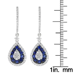14K White Gold Blue Sapphire And White Diamond Drop Earrings For Women 2 Carats -Outlet Radiant Bijou Store 14k gold blue sapphire and white diamond drop earrings for women 2 carats ruler