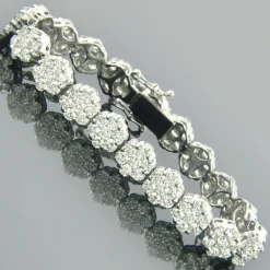 14K White Gold Cluster Designer Diamond Bracelet 15.40ct