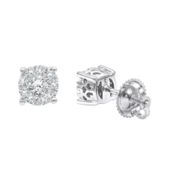 14K White Gold Cluster Diamond Stud Earrings 0.35ct By Luxurman