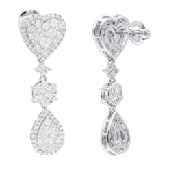 14K White Gold Dangle Diamond Heart Earrings 3ct By LUXURMAN -Outlet Radiant Bijou Store 14k gold dangle diamond heart earrings 3ct by luxurman white 20220601