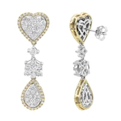 14K White Gold Dangle Diamond Heart Earrings 3ct By LUXURMAN -Outlet Radiant Bijou Store 14k gold dangle diamond heart earrings 3ct by luxurman yellow