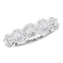 14K White Gold Designer Diamond Cluster Band 0.89ct