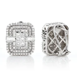 14K White Gold Designer Diamond Earrings Multi-Tier 2.48ct